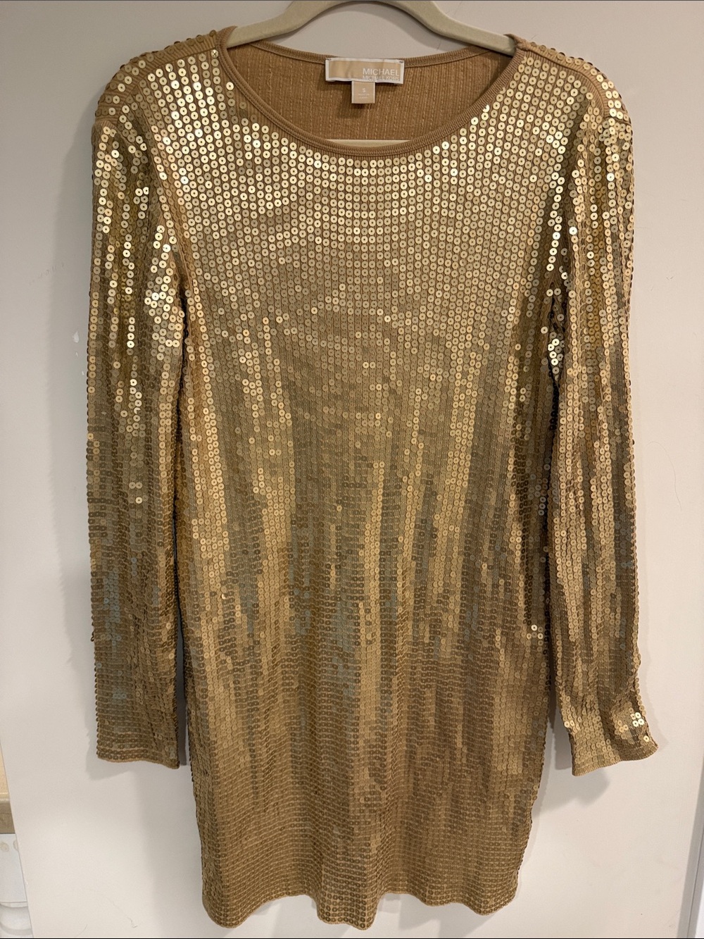 Michael Kors Gold Sequin Long-Sleeve Tunic Dress